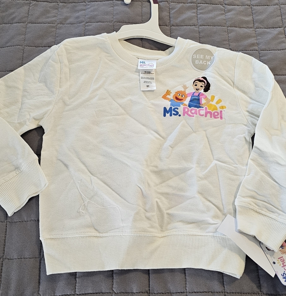 NWT Ms. Rachel Kids White Long Sleeve Sweatshirt Shirt 3T